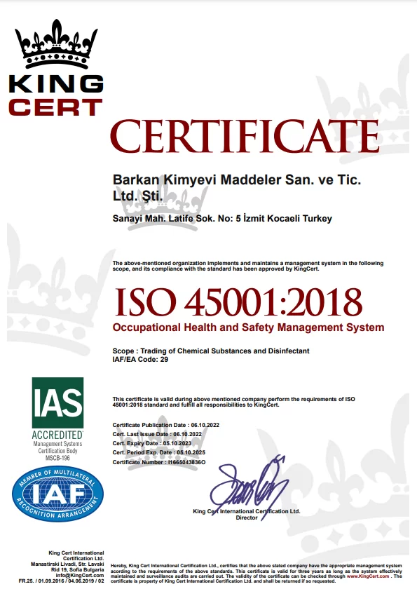 barkan kimya iso 45001